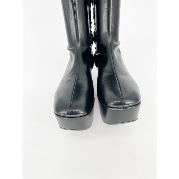 Prada Black Stretch Leather Padded Logo Over the Knee 70mm Platform Boot IT 37 - Picture 9 of 16